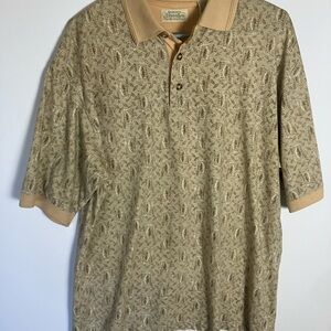 Vintage St. John's Bay Tan Patterned Polo Shirt Large